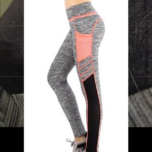 Grey and pink workout leggings with pockets